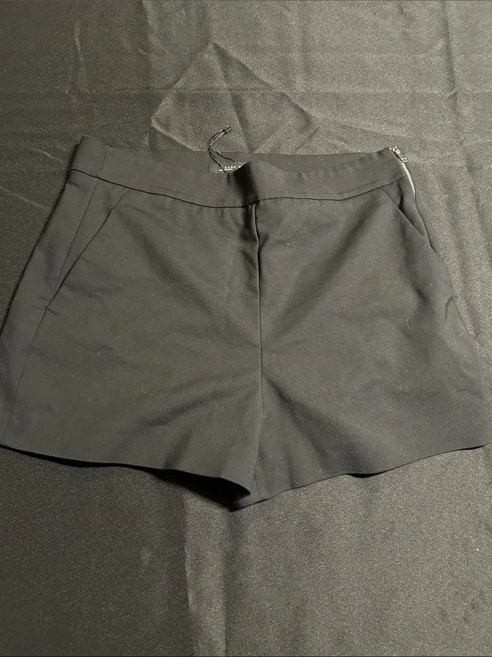 Zara Black High-Waist Tailored Shorts with Side Zip